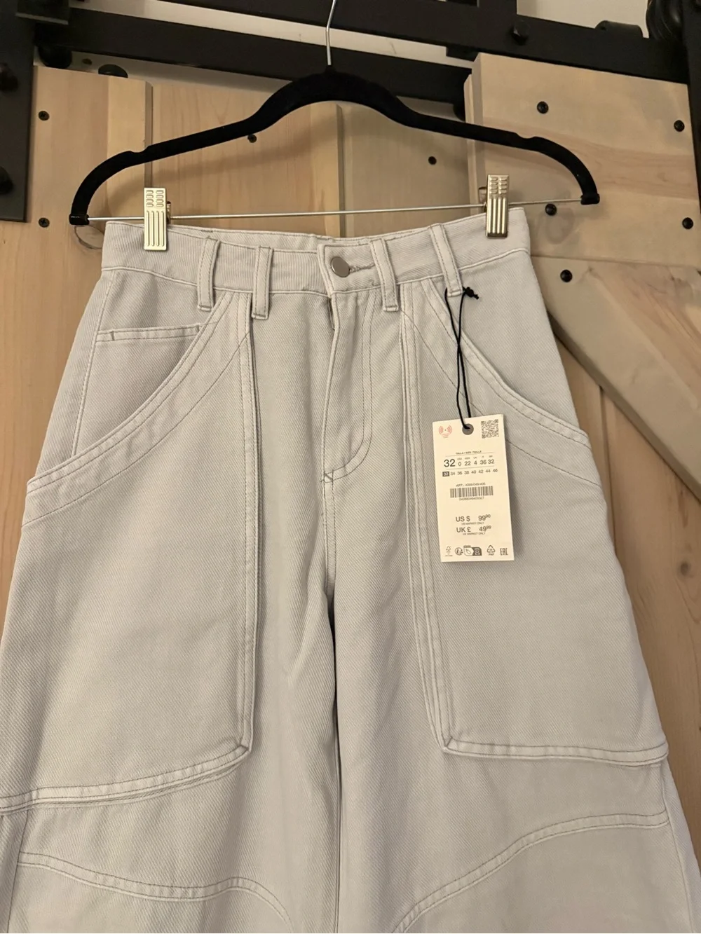 NWT Zara Baby Blue Wide-Leg Utility Pants